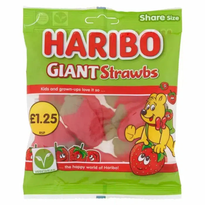 Haribo Giant Strawbs Bags 140g | Giant Bradley's Online Sweet Shop