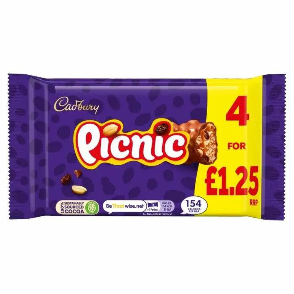 Cadbury Picnic Chocolate Bar 4 Pack 128g