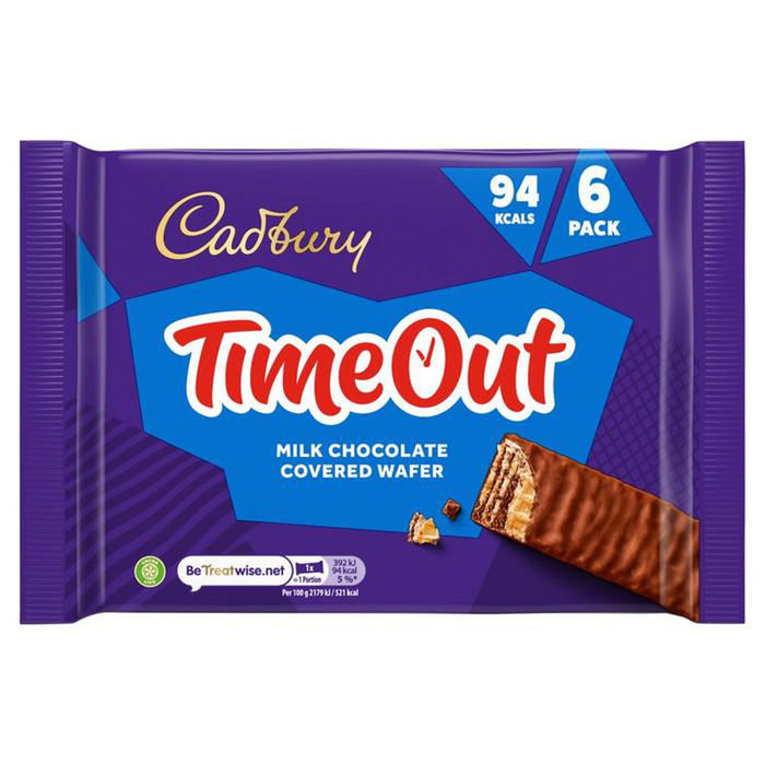 Cadbury Time Out Wafer Chocolate Bar 6 Pack 121g