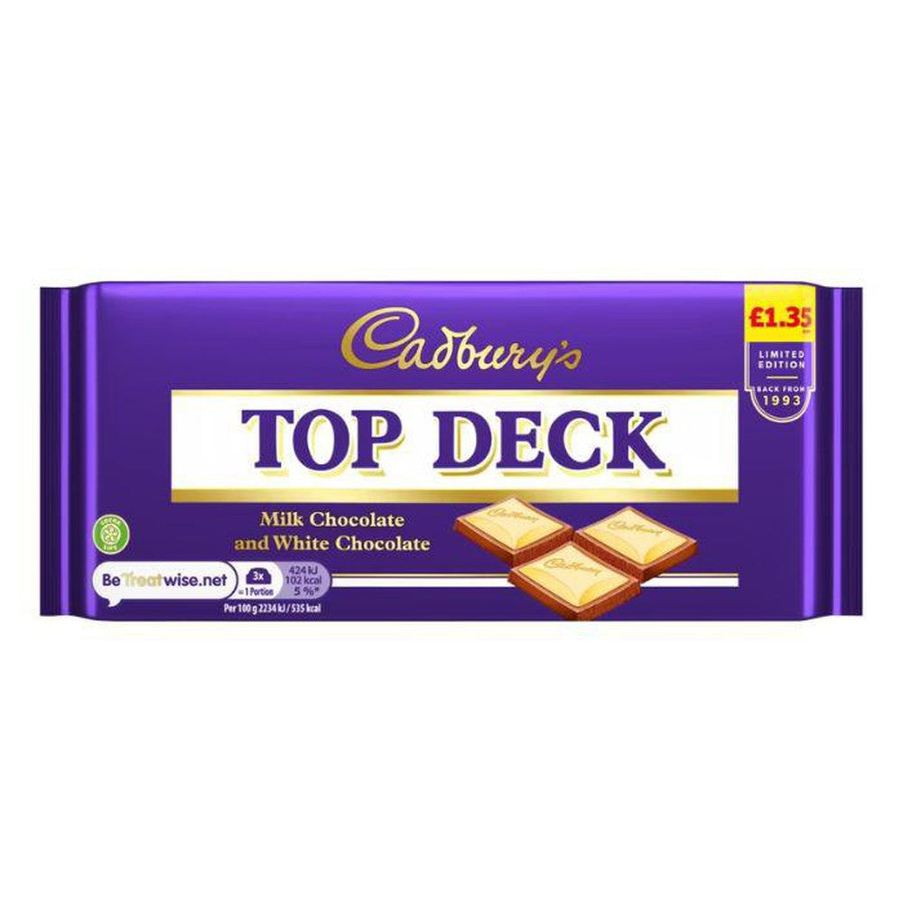 Cadbury's Top Deck Milk Chocolate and White Chocolate Bar 95g