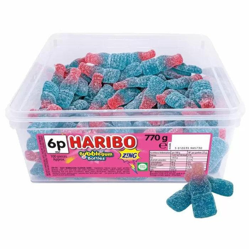 Haribo Bubblegum Bottles Zing Tub 638g | Giant Bradley's Online Sweet Shop