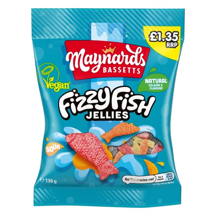 Maynards Bassetts Soft Jellies Fizzy Fish Sweets Bag 130g