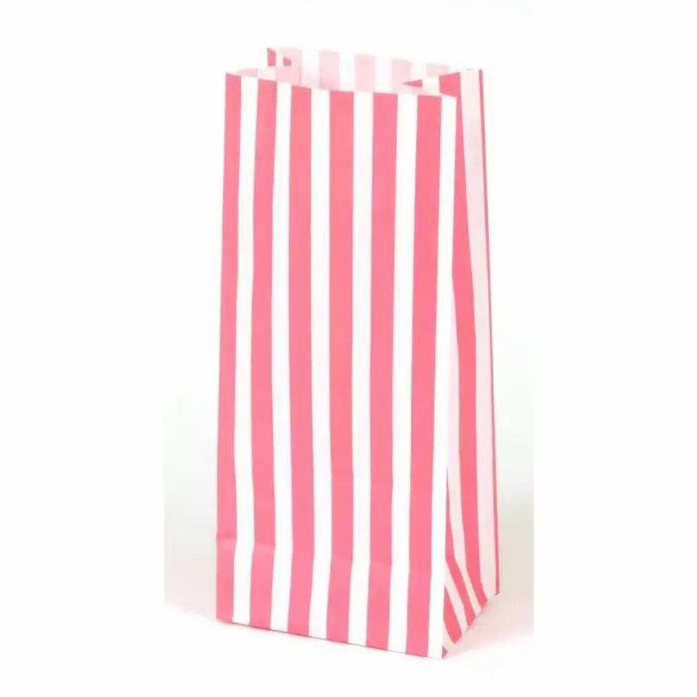 Pink Stripe Paper Bags x 100