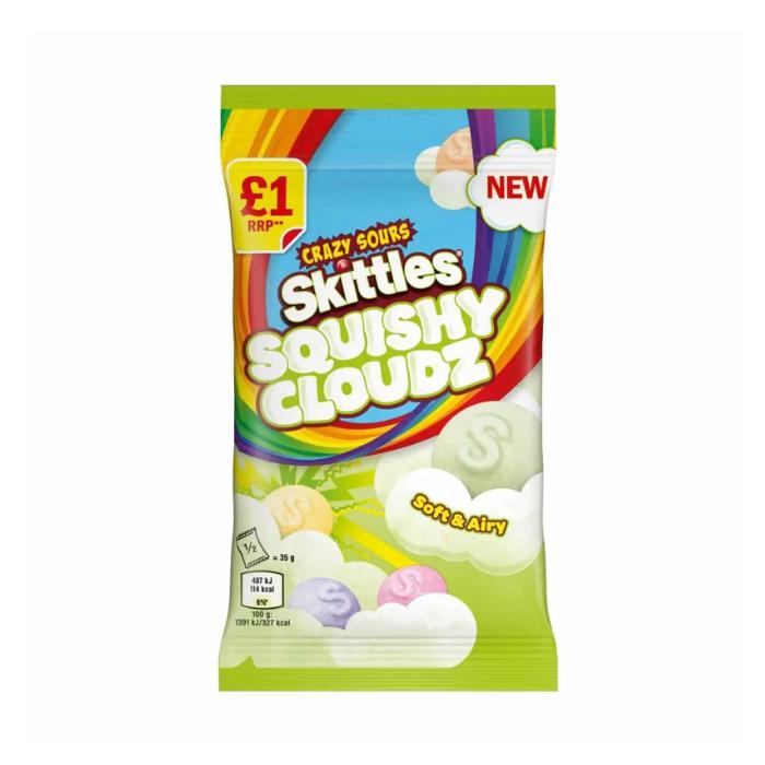 Skittles Squishy Cloudz Crazy Sour Sweets Treat Bag 70g